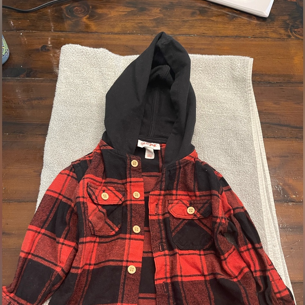 Cat & Jack Red and Black Plaid Hoodie